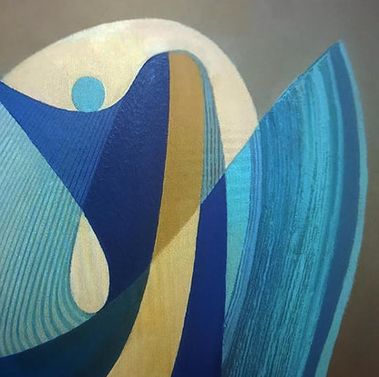 Oil painting Blue sculpture by Alexander Strashevich, bold blue teal cream geometric shapes