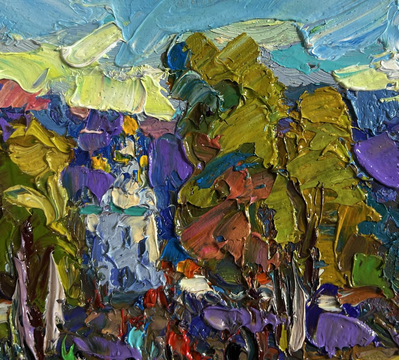 Vibrant impressionist oil painting of lush landscape by Oksana Ivanyuk