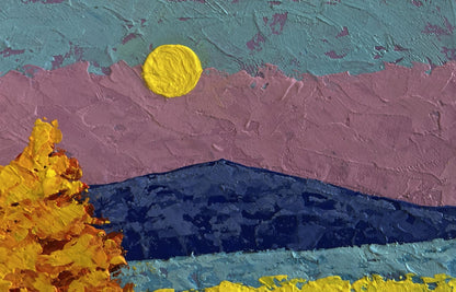 Oil painting Walking through autumn meadows V. Zadorozhnya vibrant sun and mountains