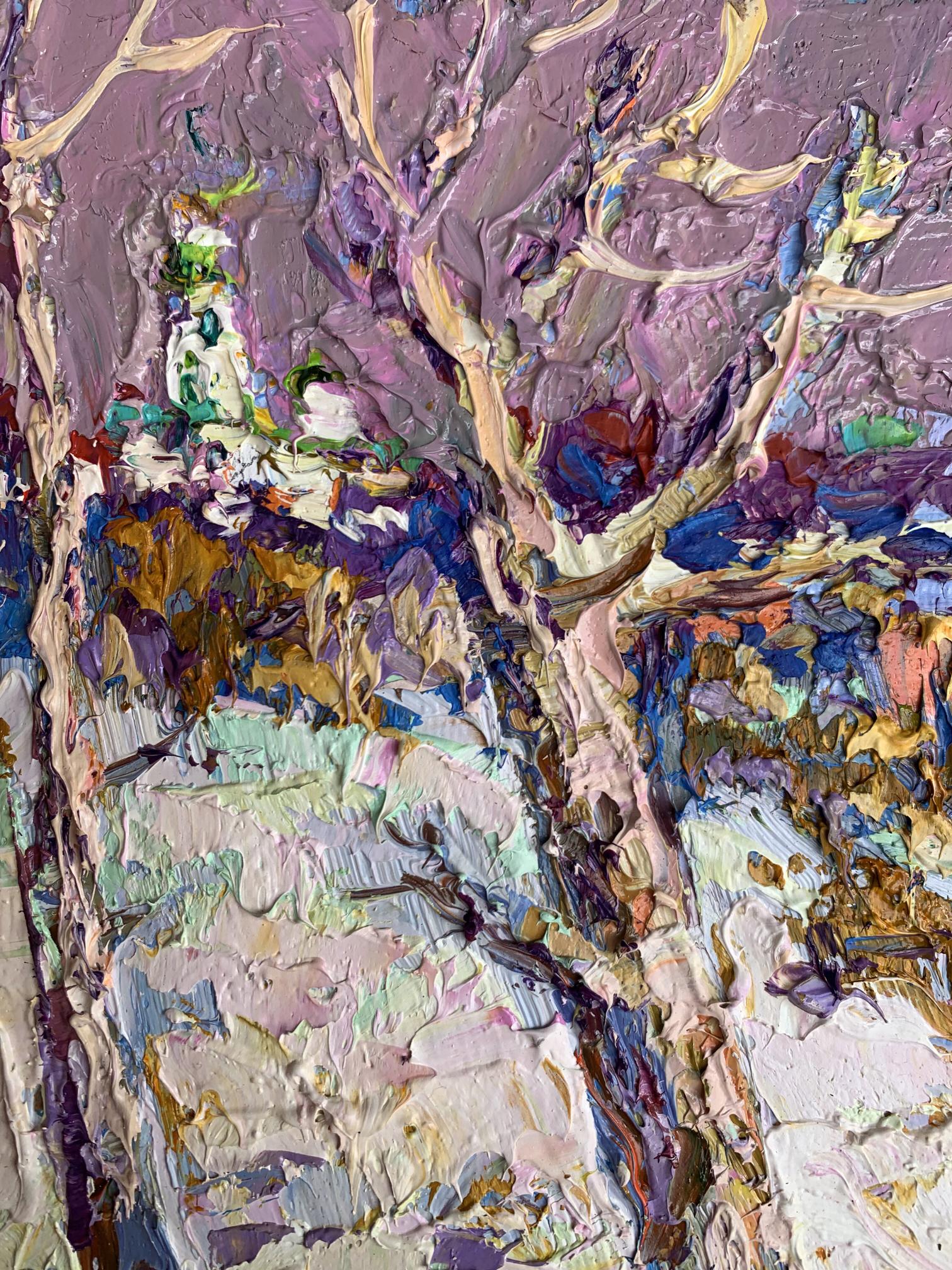 Textured impressionistic oil painting The first snow fell by Oksana Ivanyuk