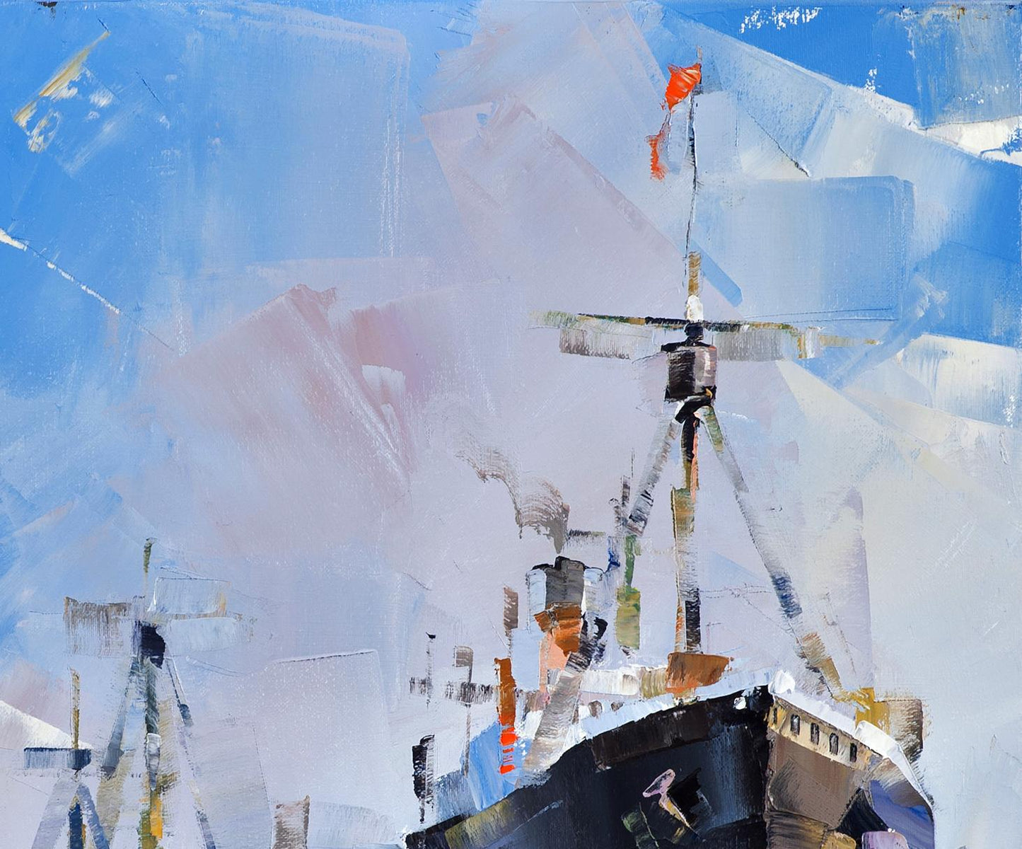 Oil painting At the old lighthouse by Volodymyr Gluhomanyuk: ships bow