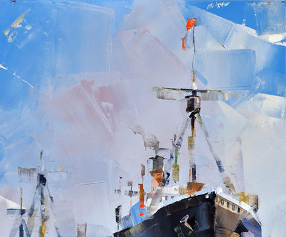 Oil painting At the old lighthouse by Volodymyr Gluhomanyuk: ships bow