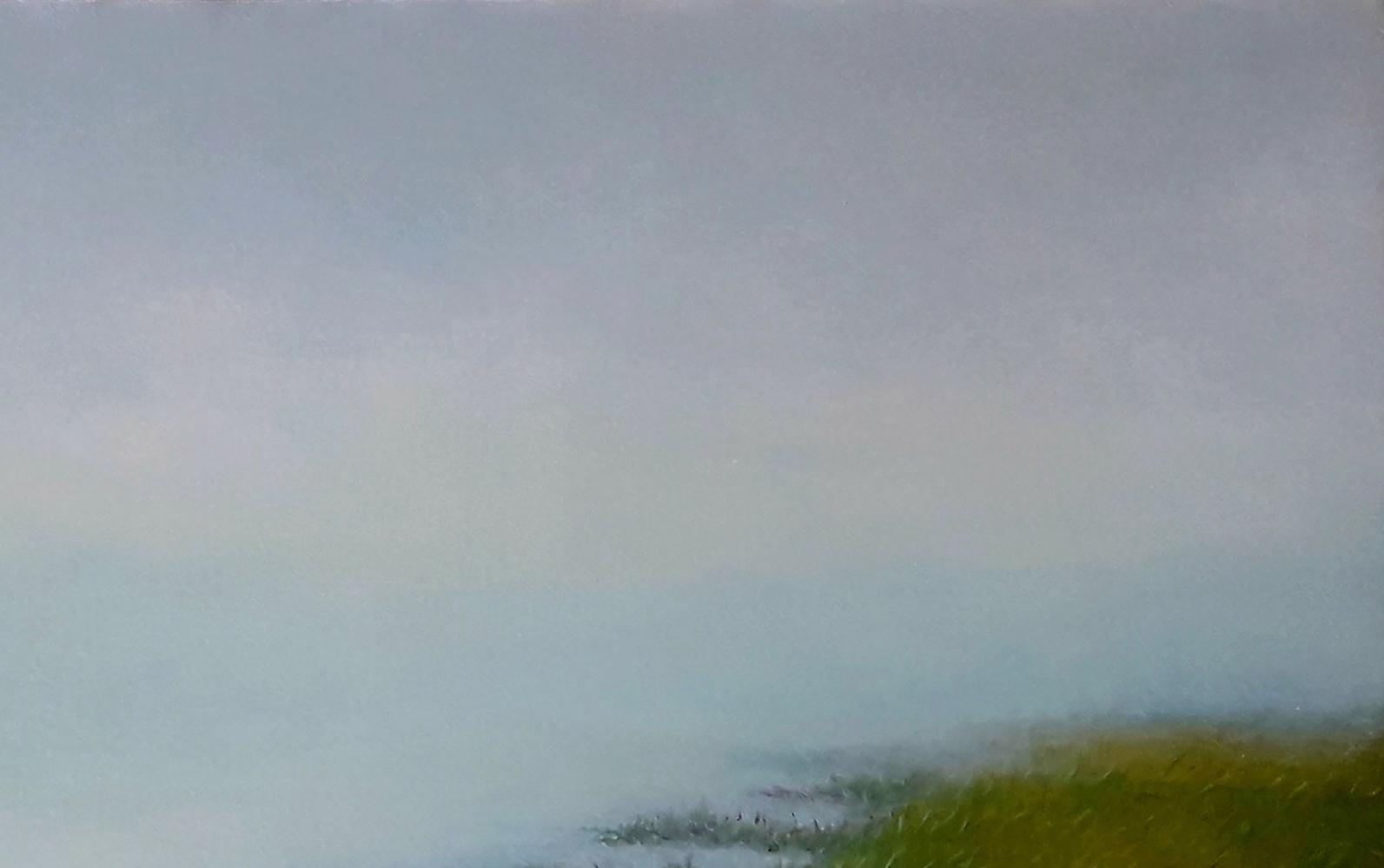 Oil painting Dawn of the River by Vasily Korkishko misty coastal landscape