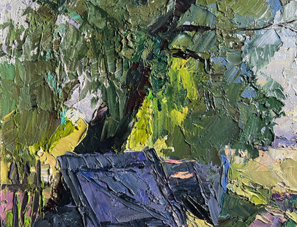 Oil painting The beginning of a summer day by Boris Serdyuk textured tree