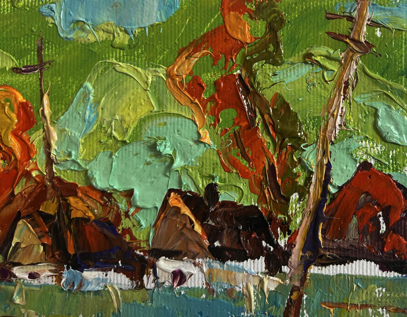 Vibrant impressionist oil painting Autumn day in the village by Oleksiy Ivanyuk
