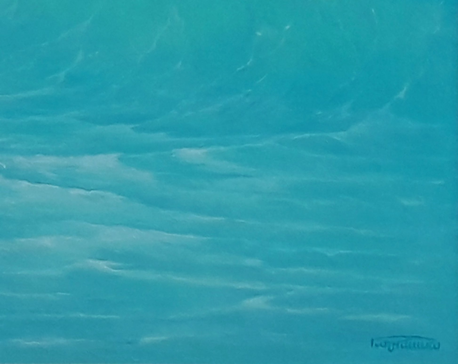 Oil painting of textured turquoise sea waves with ripples by Vasily Korkishko