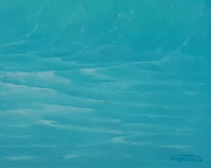 Oil painting of textured turquoise sea waves with ripples by Vasily Korkishko