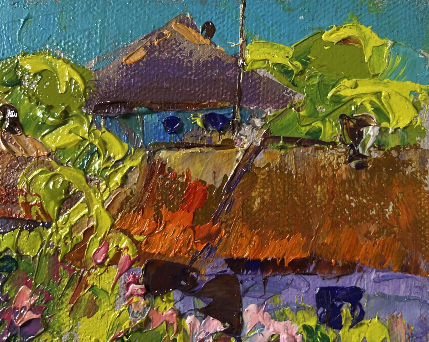 Vibrant impressionist oil painting Bloom and light between buildings by Oleksiy Ivanyuk