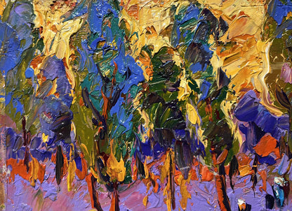 Oil painting Yellow sunset behind the trees by Oleksiy Ivanyuk