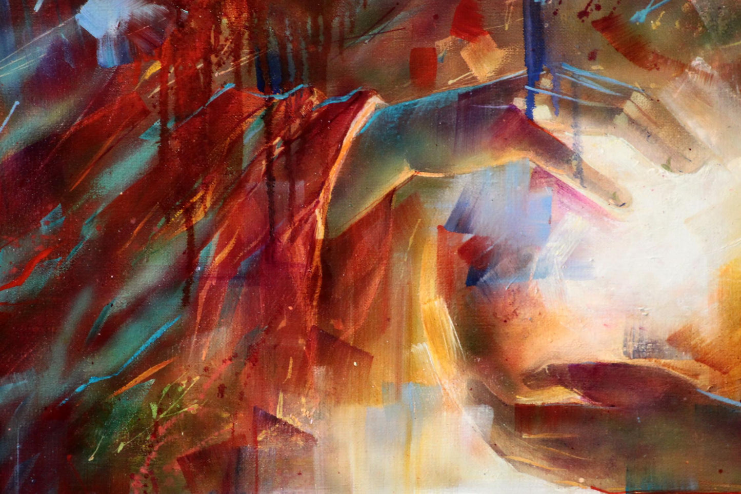 Oil painting Glowing ball by Alexander Dobrodiy with bold red blue orange strokes