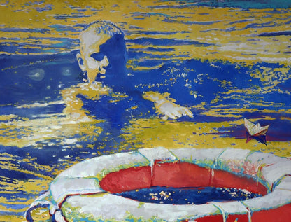 Oil painting Lifebuoy in the sea Anatoly Varvarov