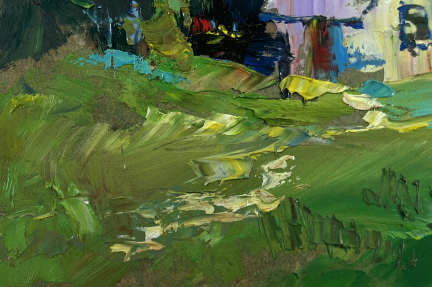 Vibrant green Quiet village life oil painting by Yuriy Suprunchuk