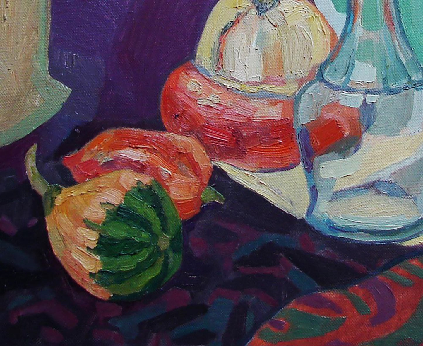 Oil painting of vibrant orange green pepper by Tatyana Shulyak