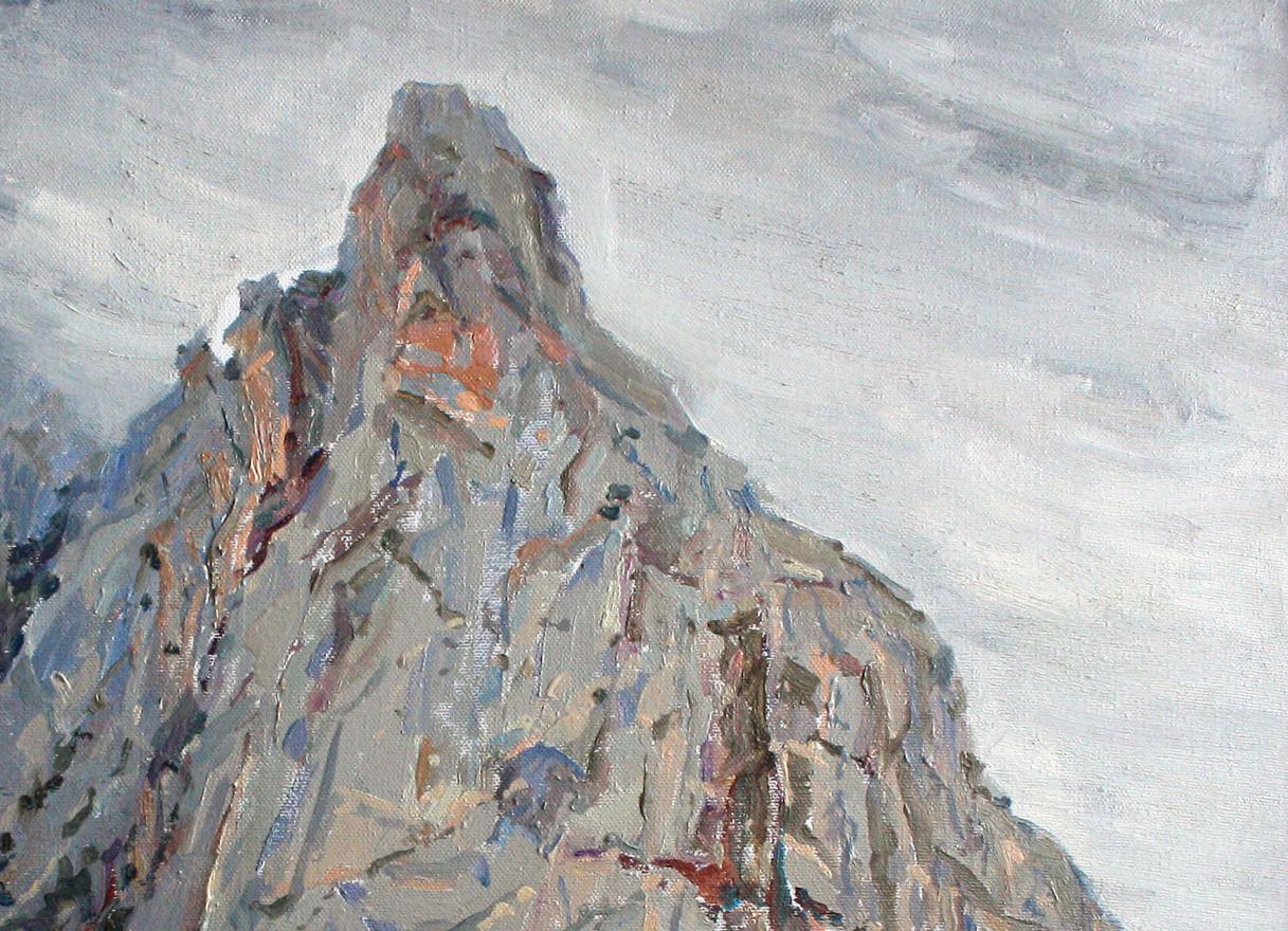 Oil painting of Rocky Mountain by Leonid Pavlenko, textured gray peak