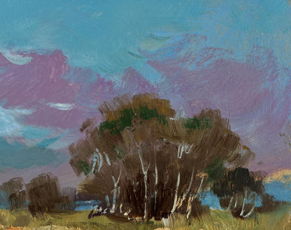 Oil painting of dense tree in field near lake by Yuriy Suprunchuk