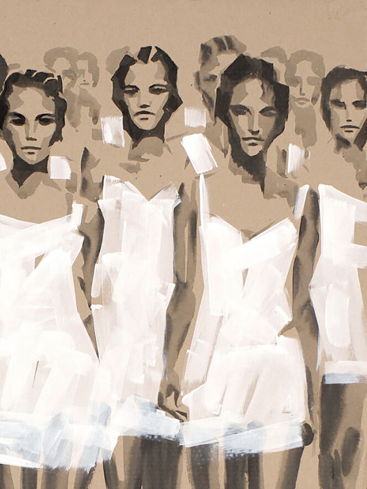 Stylized acrylic painting March by Dima Filatov: women in white dresses