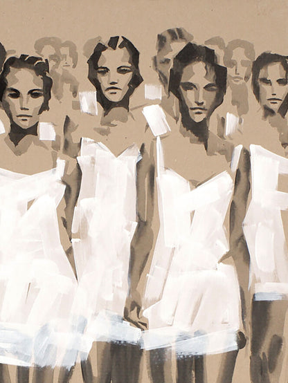 Stylized acrylic painting March by Dima Filatov: women in white dresses