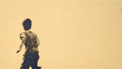 Stylized ink painting of person walking away by Dima Filatov