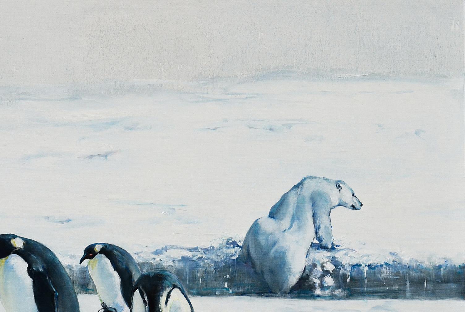 Oil painting Cold Gulf Stream by Oleg Kateryniuk: polar bear on icy ledge
