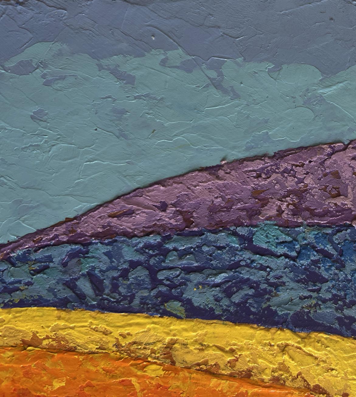 Oil painting In the field observing beauty V. Zadorozhnya with teal purple bands