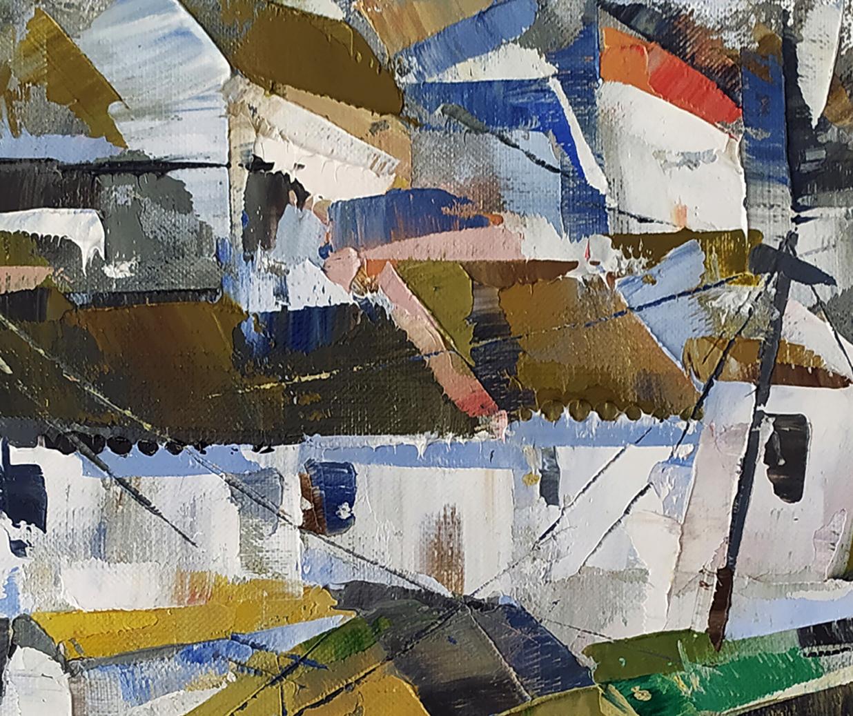 Abstract expressionist oil painting Mirror street of the city by Volodymyr Gluhomanyuk