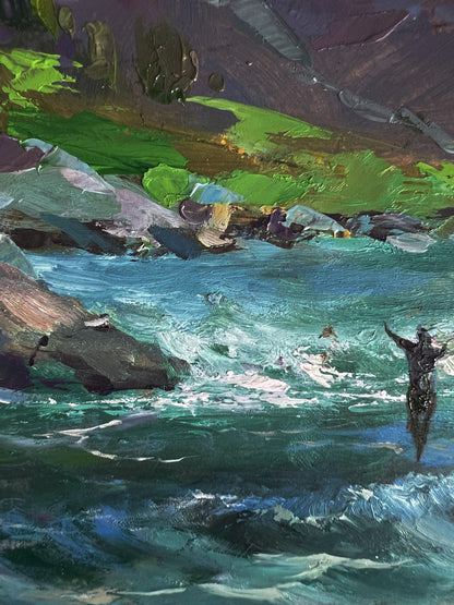 Oil painting River in the mountains by Yuriy Suprunchuk, turquoise water scene