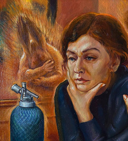 Oil painting After absinthe Natalia Bulat: blue glass soda siphon
