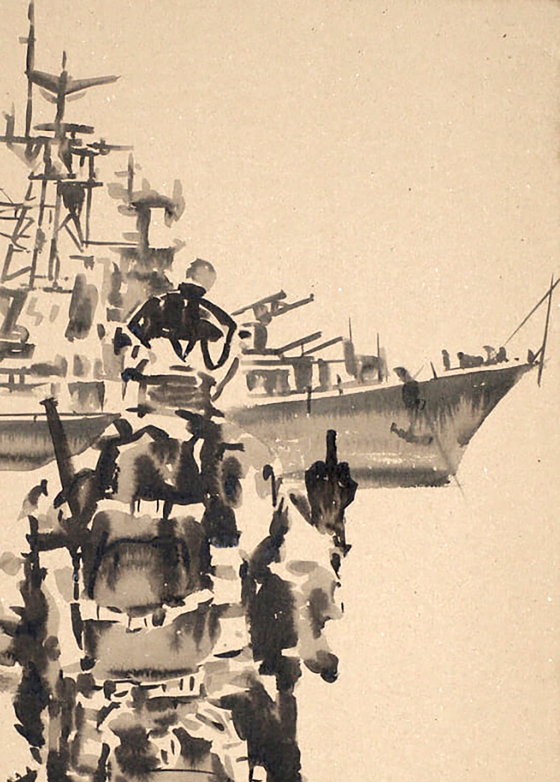 Monochromatic ink wash naval warship by Dima Filatov