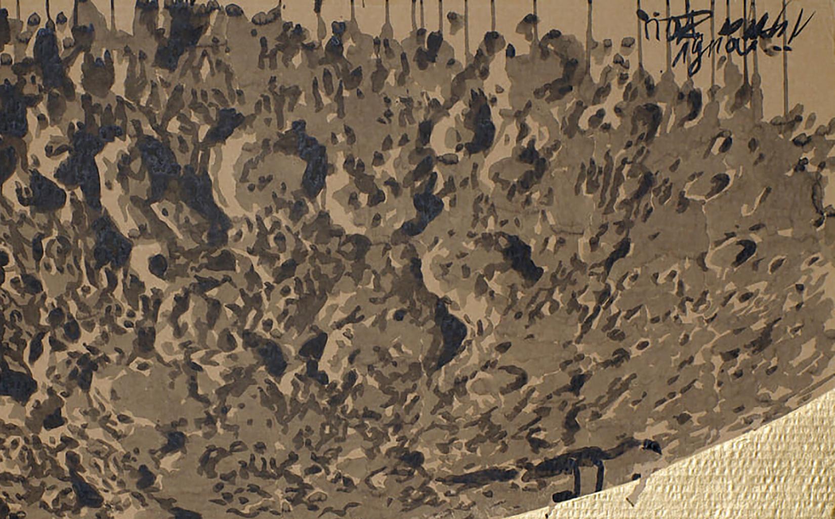 Abstract textured acrylic painting Under the Moon by Dima Filatov in brown beige tones