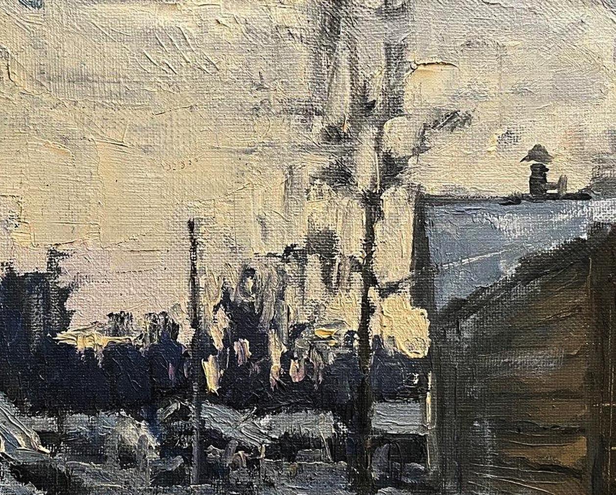 Oil painting Gentle Snow by Volodymyr Pashchenko, impressionistic street scene