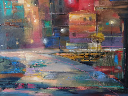 Abstract oil painting Night City Anatoly Tarabanov