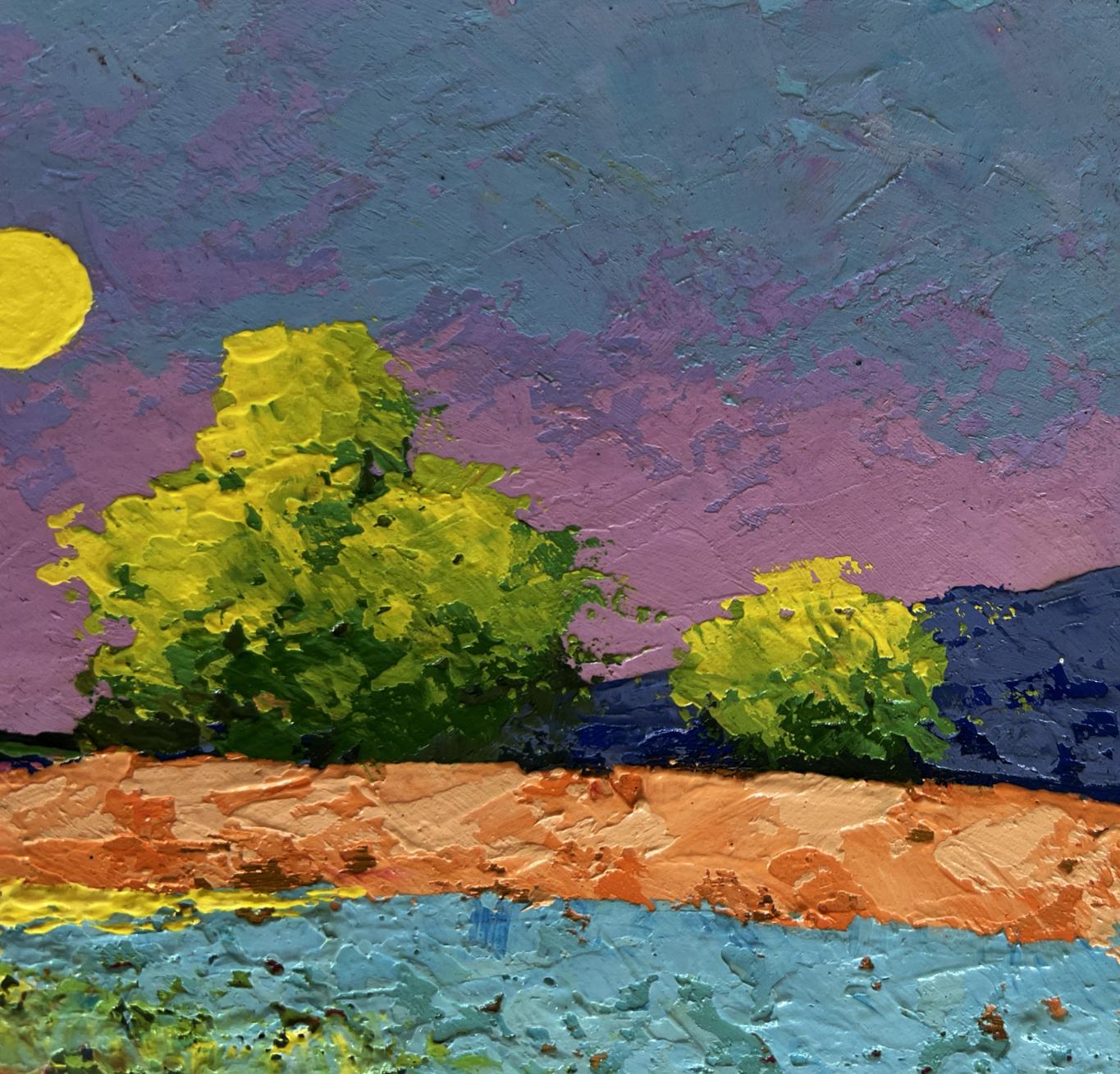 Vibrant impressionist oil painting of pink silky sunset by V. Zadorozhnya