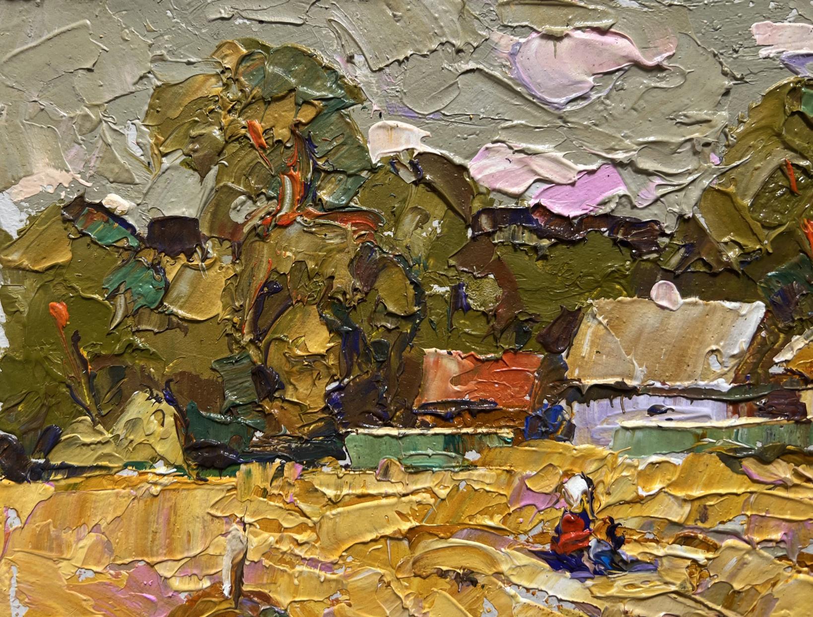 Textured oil painting The path leading home by Oksana Ivanyuk, rustic village scene