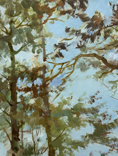 Impressionistic oil painting of snowy forest branches by Yuriy Suprunchuk