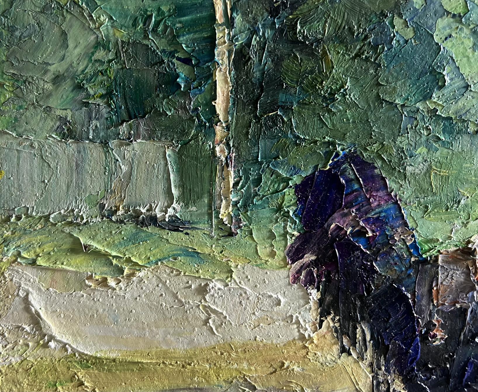 Oil painting Master of the Yard by Boris Serdyuk, textured impasto greens and blues