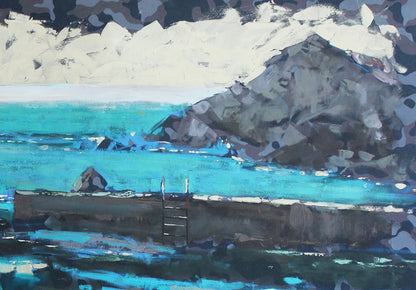 Oil painting Sanatorium by the sea by Ed Potapenkov, rugged turquoise coast
