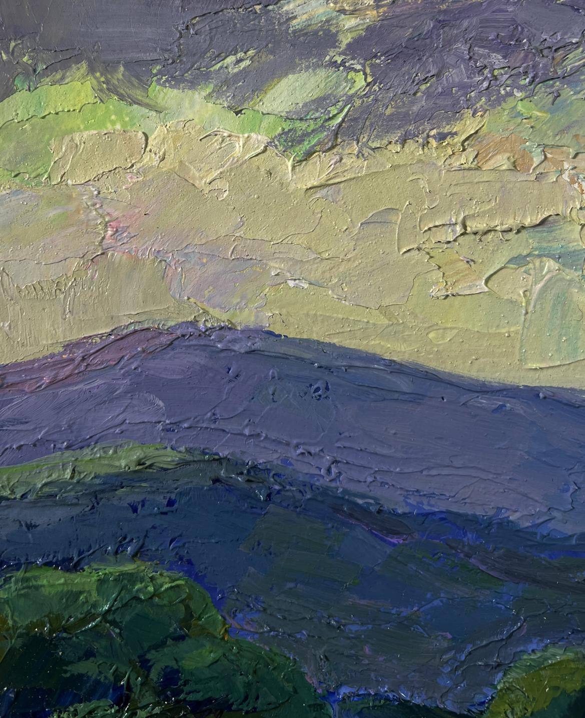 Textured impasto oil painting of mountain sunset by Boris Serdyuk