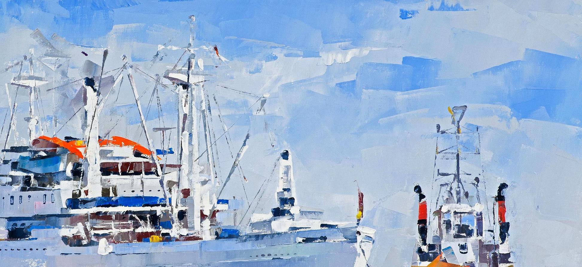 Stylized impressionist oil painting of Cap San Diego cargo ship by Volodymyr Gluhomanyuk
