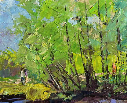 Vibrant impressionist oil painting of spring forest by Boris Serdyuk