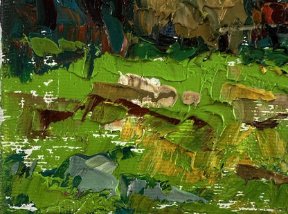 Vibrant green earth-toned Near the summer forest oil painting by Oleksiy Ivanyuk