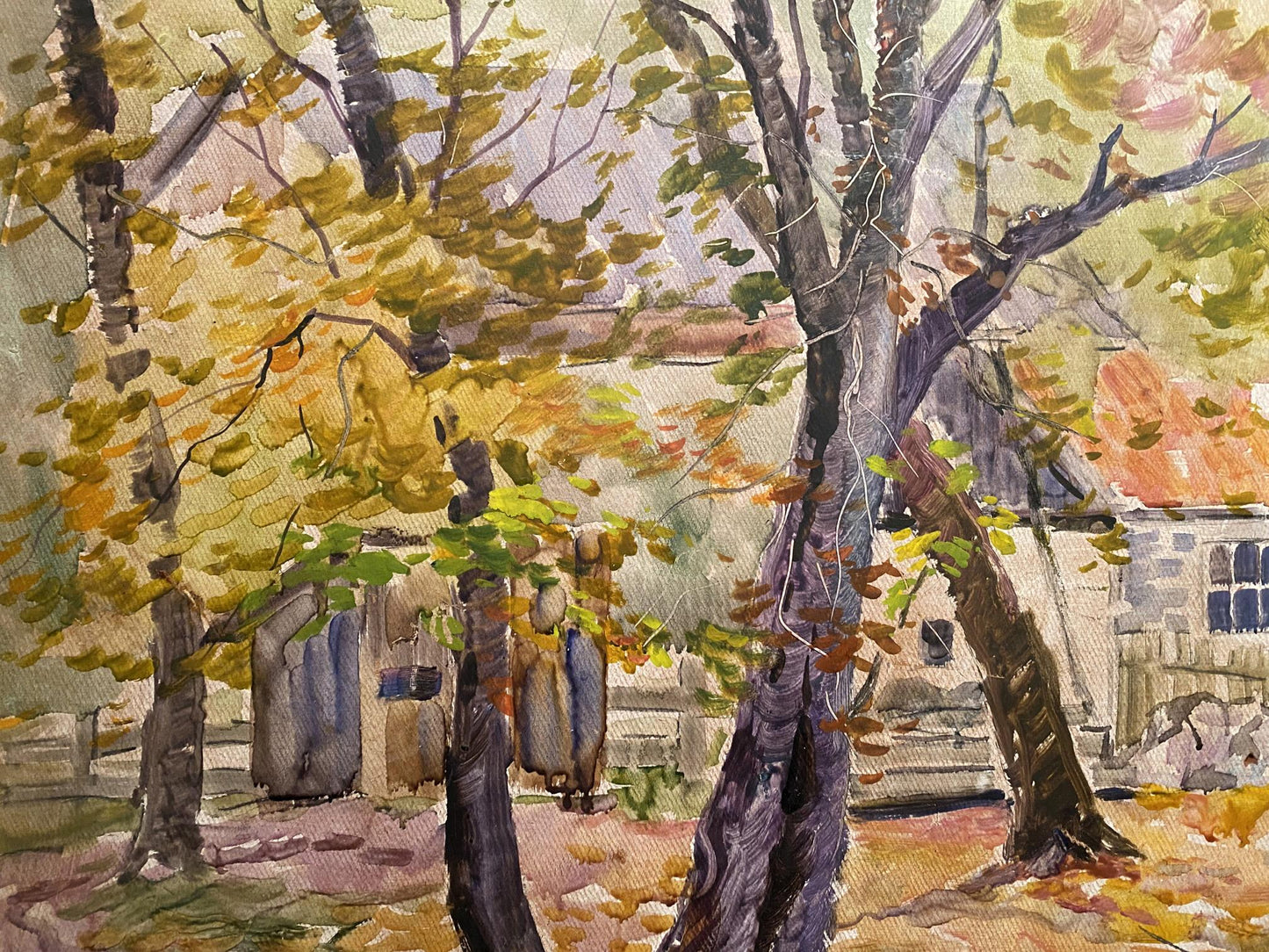 Watercolor autumn trees in golden green leaves by Nikolai Maltsev oil painting