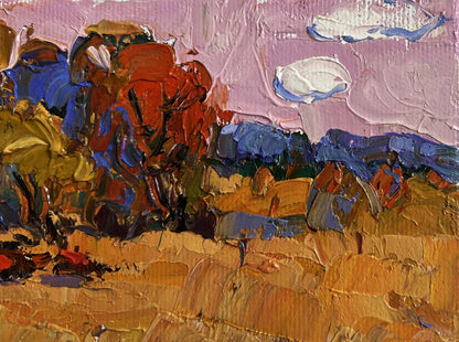 Vibrant impressionistic oil painting On the autumn steppes by Oksana Ivanyuk