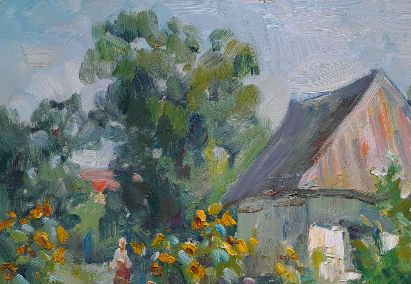 Oil painting The hidden hut by Ivan Kovalenko rustic house in woods