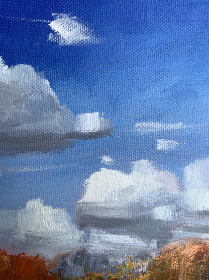 Oil painting Cloudy day by Tatyana Derdey with blue sky and clouds
