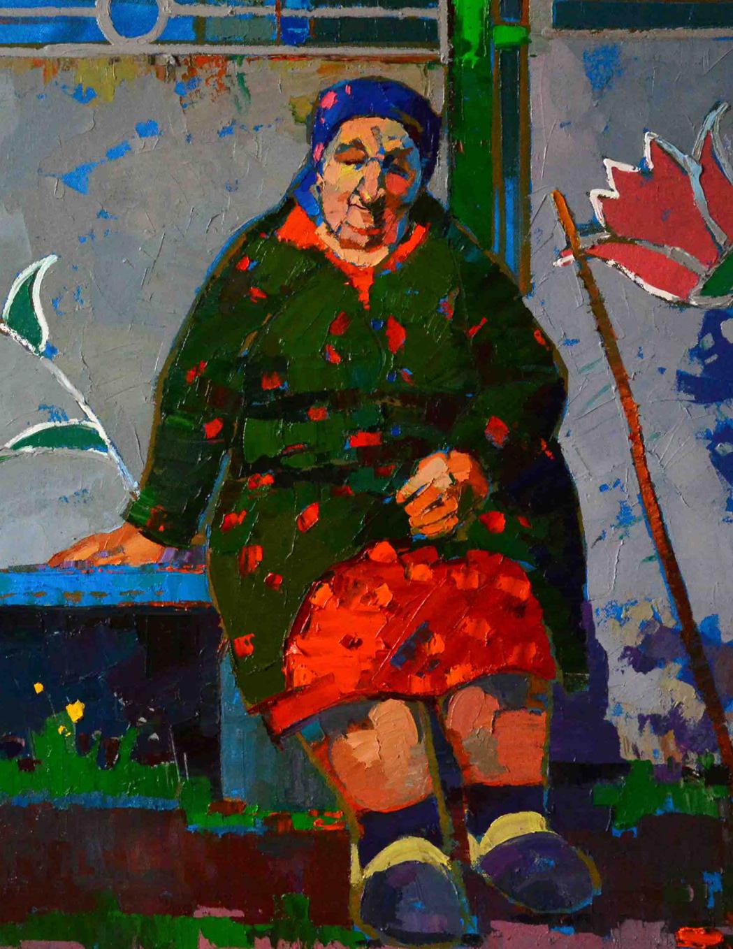Oil painting Grandma at the Gate by Natalia Korf-Ivaniuk