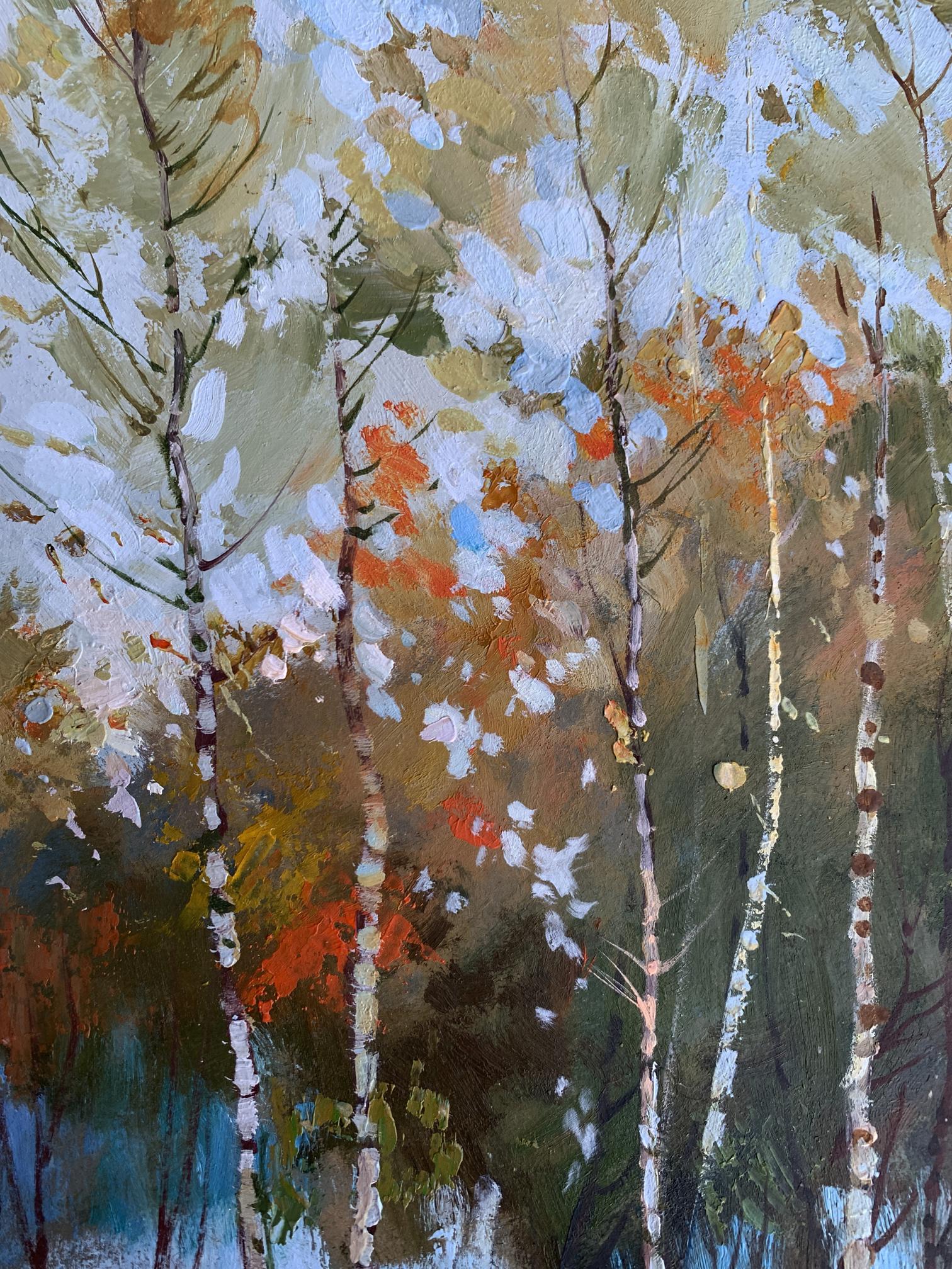 Oil painting of birch autumn forest by Yuriy Suprunchuk