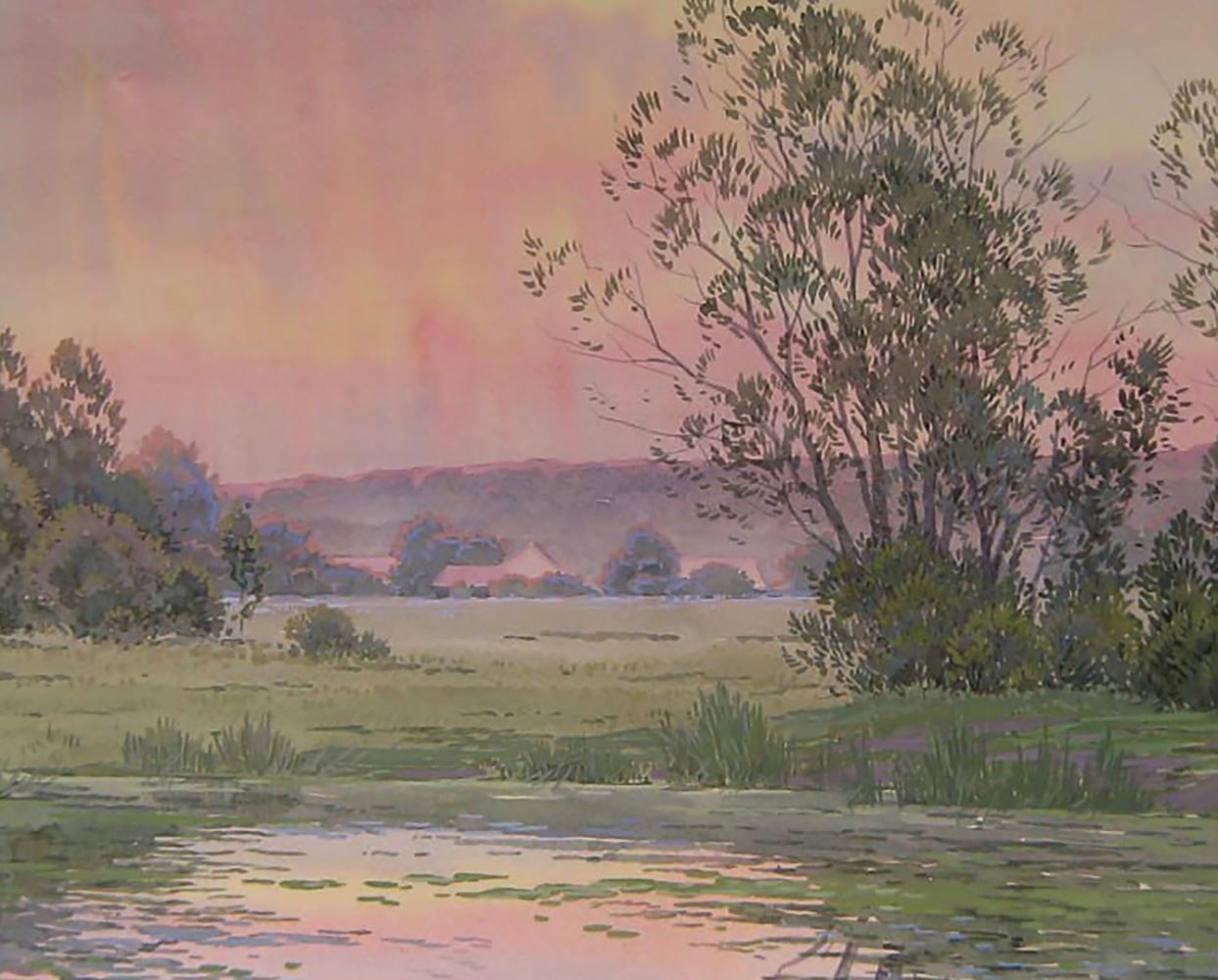 Watercolor painting Sunset over the river by Valery Savenets