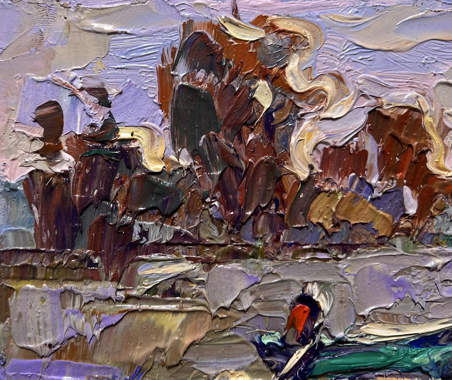 Impasto oil painting The River Rose in the Village by Oleksiy Ivanyuk