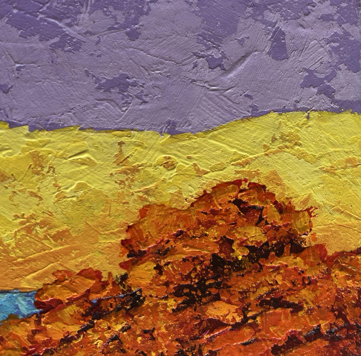 Oil painting Work in the autumn field V. Zadorozhnya with purple yellow orange layers