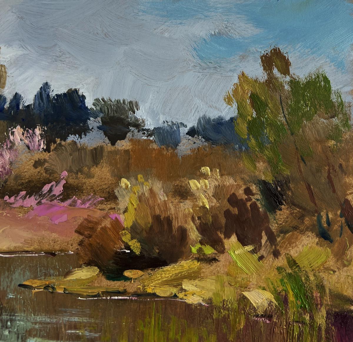 Oil painting Preparing for a boat trip by Yuriy Suprunchuk, textured landscape